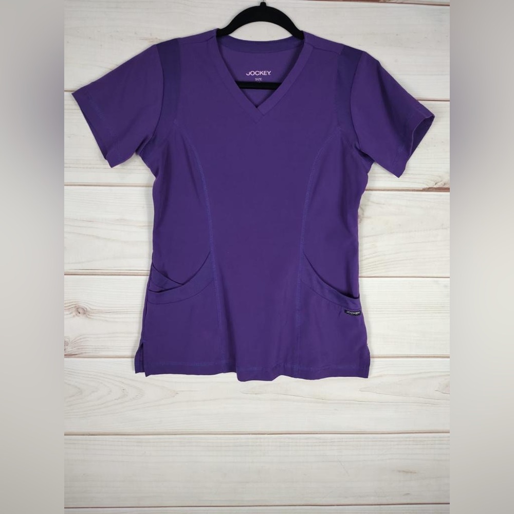 Jockey XS Fitness Pullover Top Woman’s Solid Purple Short Sleeve With Pockets